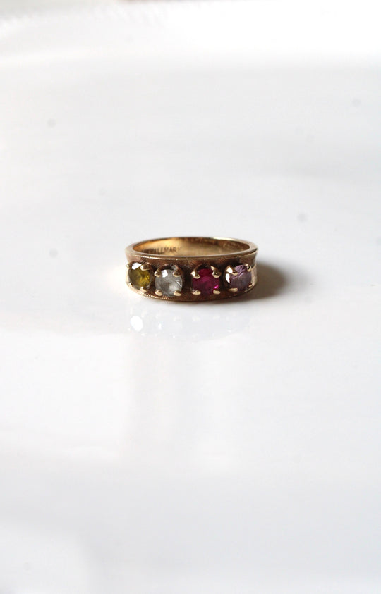 Yellow 14K Gold Multi-Colored Stone Ring | Size 7