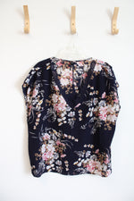 Shein Curve Navy Floral Lace Trim Top | 2XL