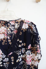 Shein Curve Navy Floral Lace Trim Top | 2XL