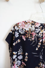 Shein Curve Navy Floral Lace Trim Top | 2XL