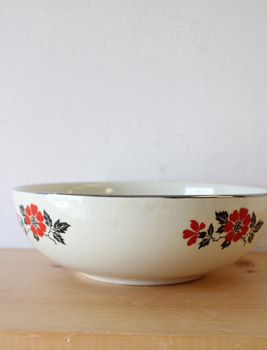 Hall's Superior Quality Kitchenware Red & Black Floral Serving Bowl