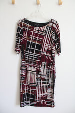 Connected Apparel Maroon Black & Cream Patterned Ruched Side Dress | 12