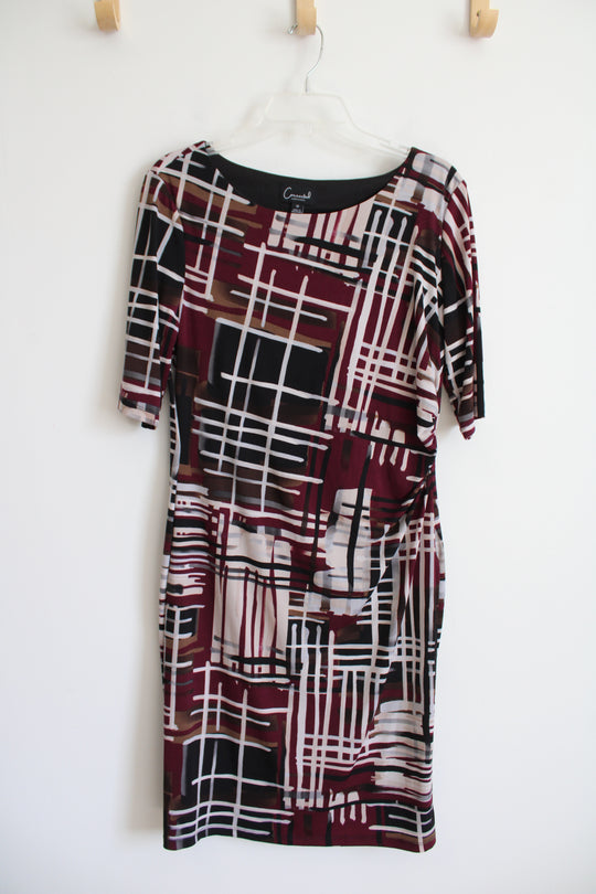 Connected Apparel Maroon Black & Cream Patterned Ruched Side Dress | 12