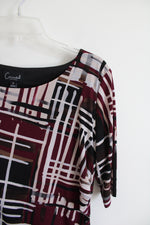 Connected Apparel Maroon Black & Cream Patterned Ruched Side Dress | 12