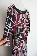 Connected Apparel Maroon Black & Cream Patterned Ruched Side Dress | 12
