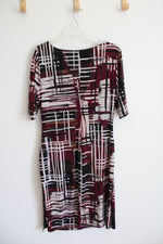 Connected Apparel Maroon Black & Cream Patterned Ruched Side Dress | 12