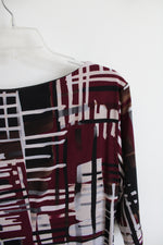 Connected Apparel Maroon Black & Cream Patterned Ruched Side Dress | 12