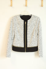 Calvin Klein Black & White Textured Tweed Zip Front Blazer | M