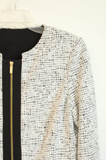Calvin Klein Black & White Textured Tweed Zip Front Blazer | M