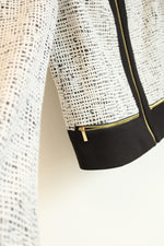 Calvin Klein Black & White Textured Tweed Zip Front Blazer | M