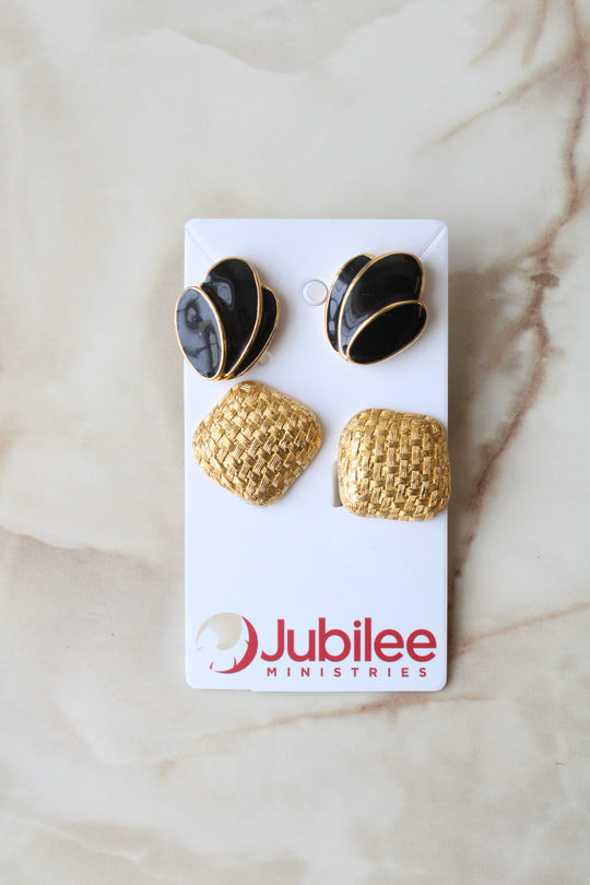 Gold Tone Clip On & Screwback Earring Set