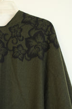 Reversible Olive Green and Black Floral Cashmere Shawl | OS
