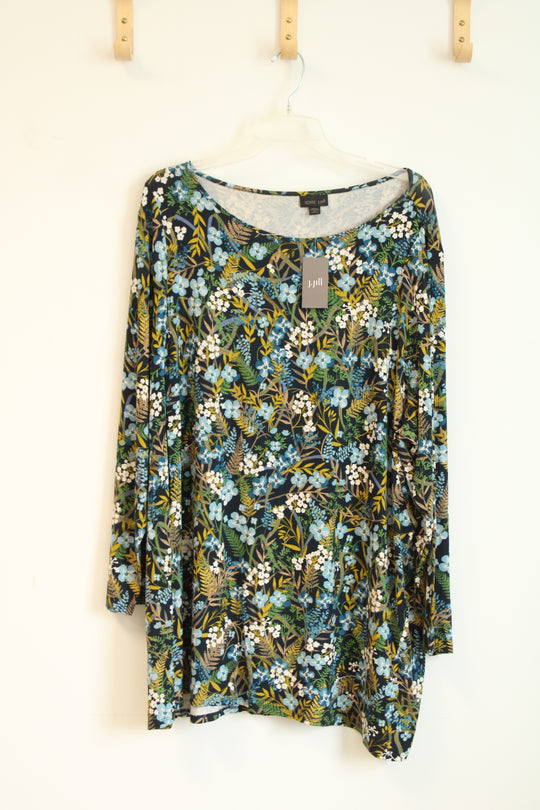 NEW J. Jill Navy Blue Floral Tunic Blouse | 3X