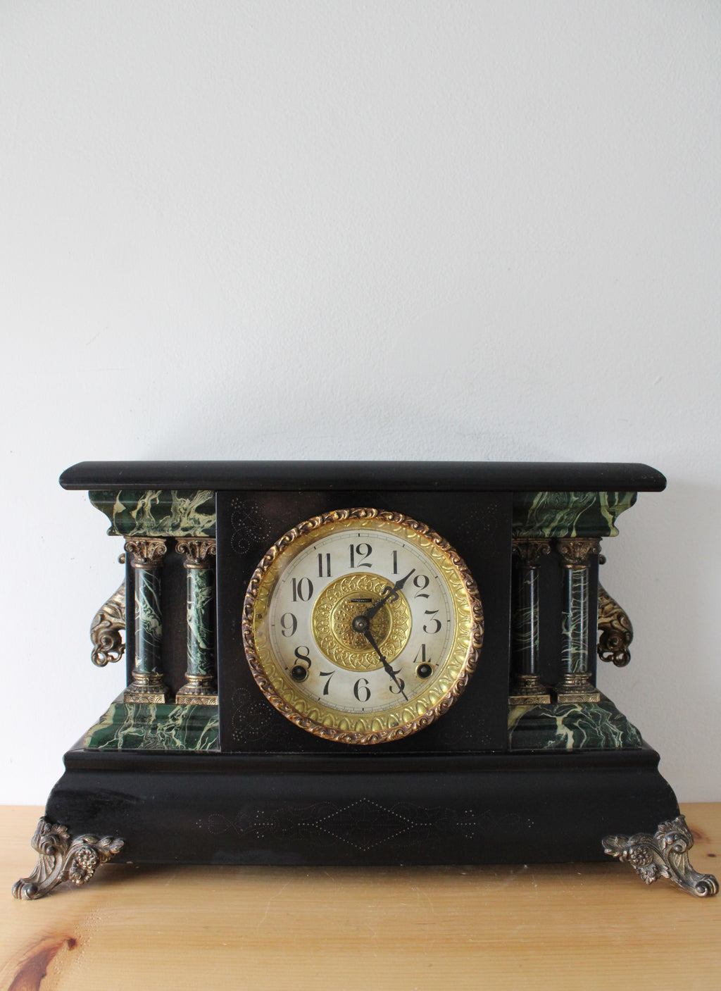 Vintage Adrian E. Ingraham Mantle Green Marble Clock