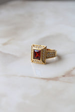 Emerald Cut Garnet 14K Yellow Gold Ring | Size 8