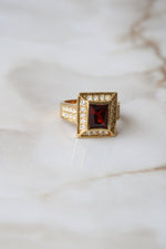 Emerald Cut Garnet 14K Yellow Gold Ring | Size 8