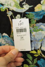 NEW J. Jill Tie Sleeves Boat Neck Chinoiserie Black Floral Blouse | 3X