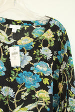 NEW J. Jill Tie Sleeves Boat Neck Chinoiserie Black Floral Blouse | 3X