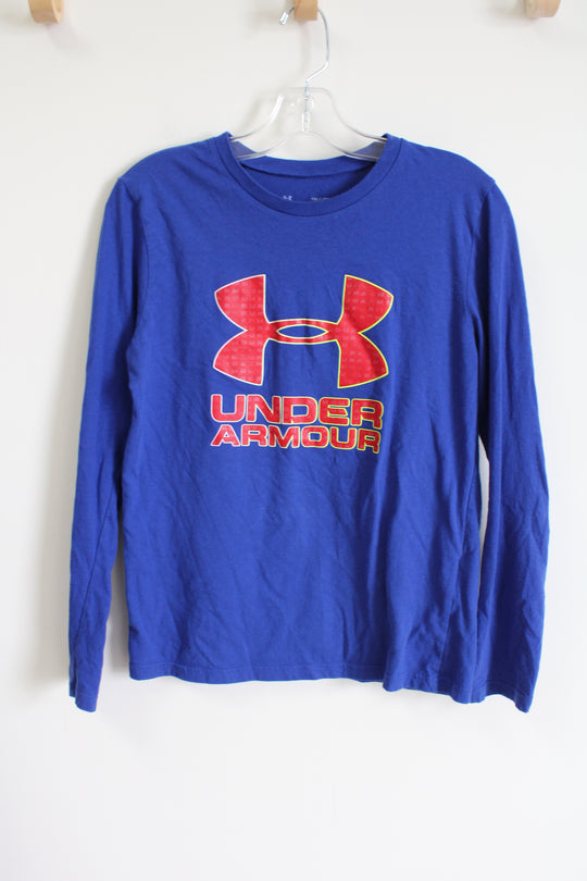 Under Armour Cobalt Blue Red Logo Shirt | Youth XL (16/18)