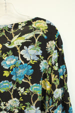 NEW J. Jill Tie Sleeves Boat Neck Chinoiserie Black Floral Blouse | 3X