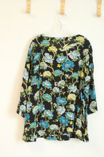 NEW J. Jill Tie Sleeves Boat Neck Chinoiserie Black Floral Blouse | 3X
