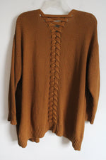 Lisa Rinna Collection Yellow Brown Knit Cardigan | XL