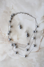 Faux Silver Pearl Necklace & Earring Set