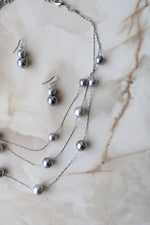 Faux Silver Pearl Necklace & Earring Set