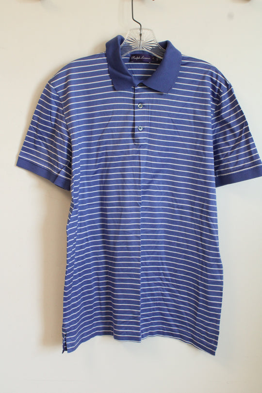 Ralph Lauren Purple Label Royal Blue and White Striped SS Polo Shirt | S