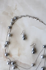 Faux Silver Pearl Necklace & Earring Set