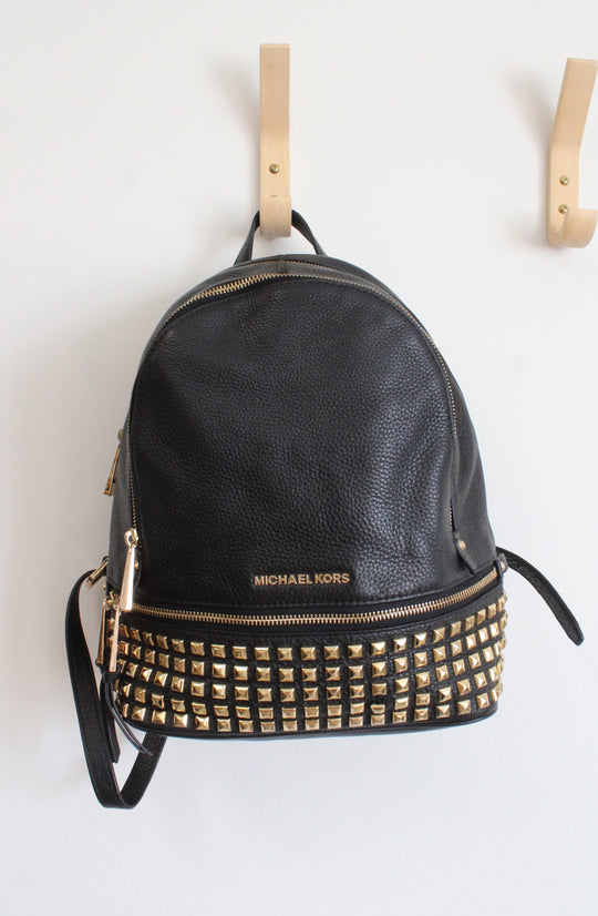 Michael Kors Black Leather Gold Studded Backpack