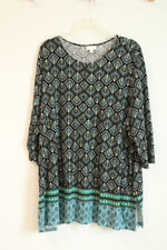 J. Jill Black Peacock Print Button Trim Tunic Top | 3X