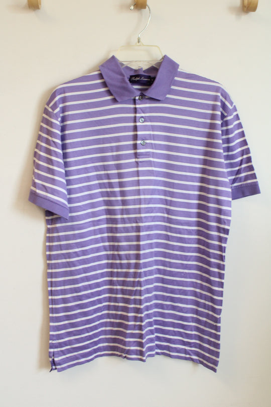 Ralph Lauren Purple Label Purple and White Striped SS Polo Shirt | S