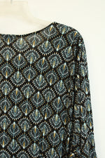 J. Jill Black Peacock Print Button Trim Tunic Top | 3X