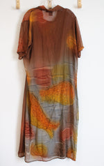 NEW Nancy-K New York Orange Brown Long Fish Print Motif Dress | L