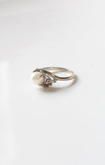 10K White Gold Genuine Pearl & Diamond Ring | Size 7