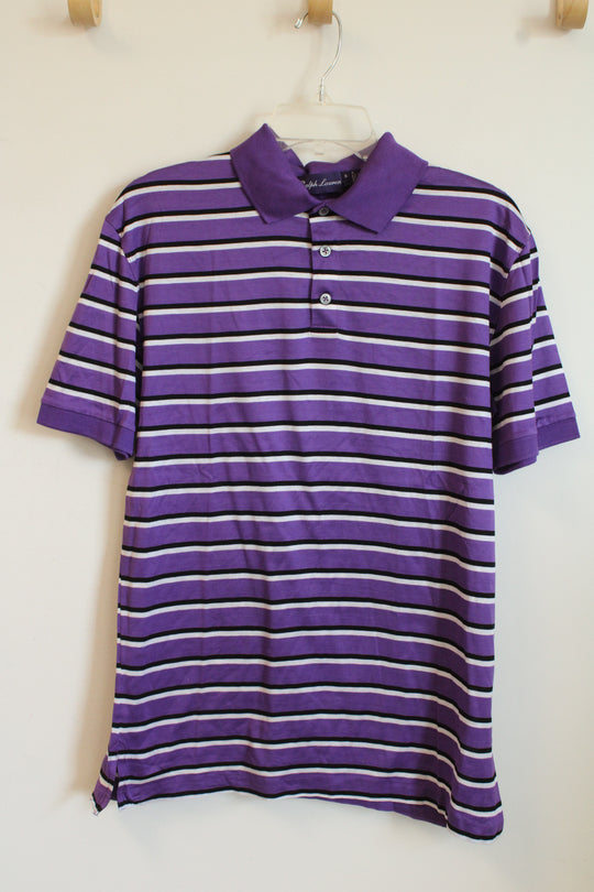 Ralph Lauren Purple Label Purple Black and White Striped SS Polo Shirt | S