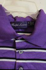 Ralph Lauren Purple Label Purple Black and White Striped SS Polo Shirt | S