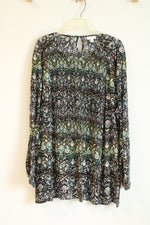 J. Jill Multi-Color Black Long Sleeve Stretch Front Blouse | 3X