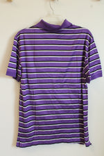 Ralph Lauren Purple Label Purple Black and White Striped SS Polo Shirt | S