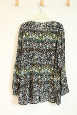 J. Jill Multi-Color Black Long Sleeve Stretch Front Blouse | 3X