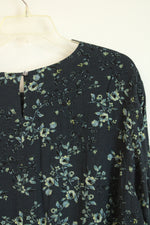 J. Jill Navy Blue Floral Layered Long Sleeve Blouse | 3X