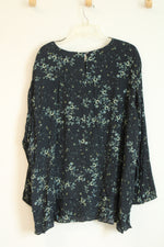 J. Jill Navy Blue Floral Layered Long Sleeve Blouse | 3X