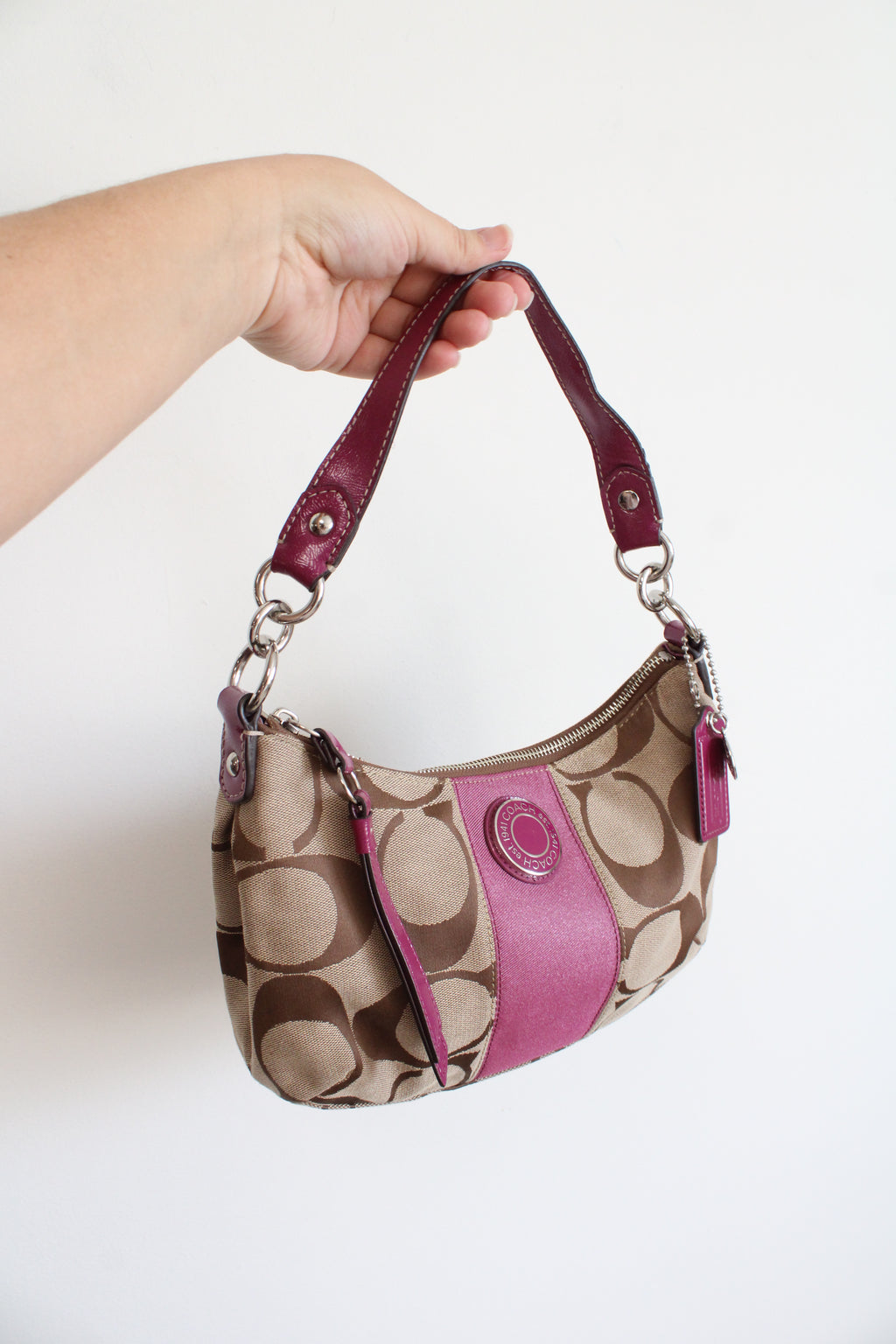 Coach Brown & Magenta Monogram Shoulder Bag