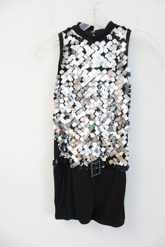 Algy Black & Silver Sequined Dance Costume Romper | M