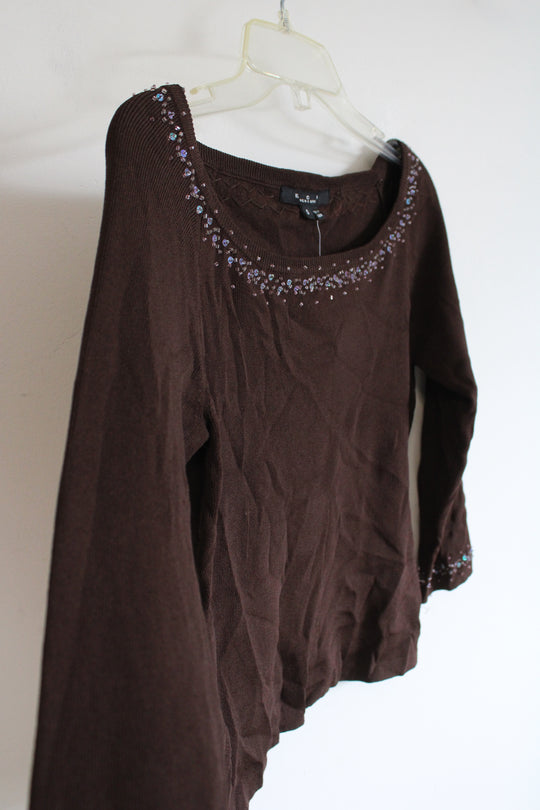NEW ECI New York Brown Beaded Top | S