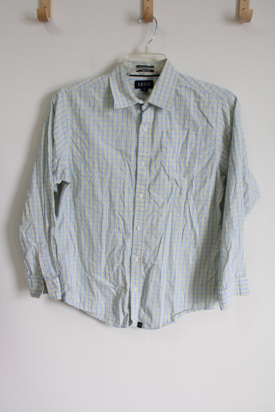 Izod Yellow Blue Plaid Button Down Shirt | Youth 18/20
