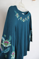 NEW J.Jill Teal Embroidered Floral Long Sleeved Top | XS