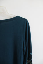 NEW J.Jill Teal Embroidered Floral Long Sleeved Top | XS
