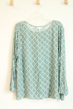 J. Jill Green Floral Long Sleeve Split Back Shirt | 3X
